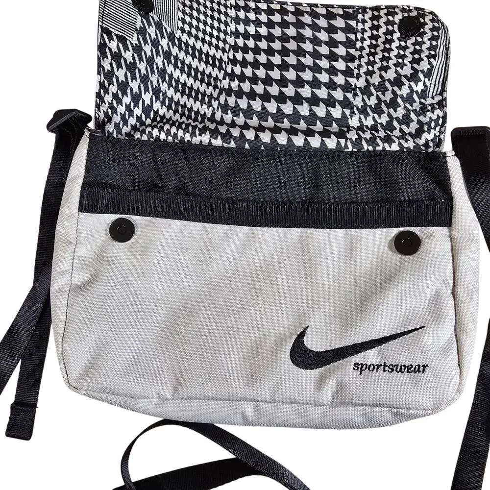 Nike Futura Sportswear Crossbody Bag Plaid Black White Swoosh 10x7x1 Adj. Strap